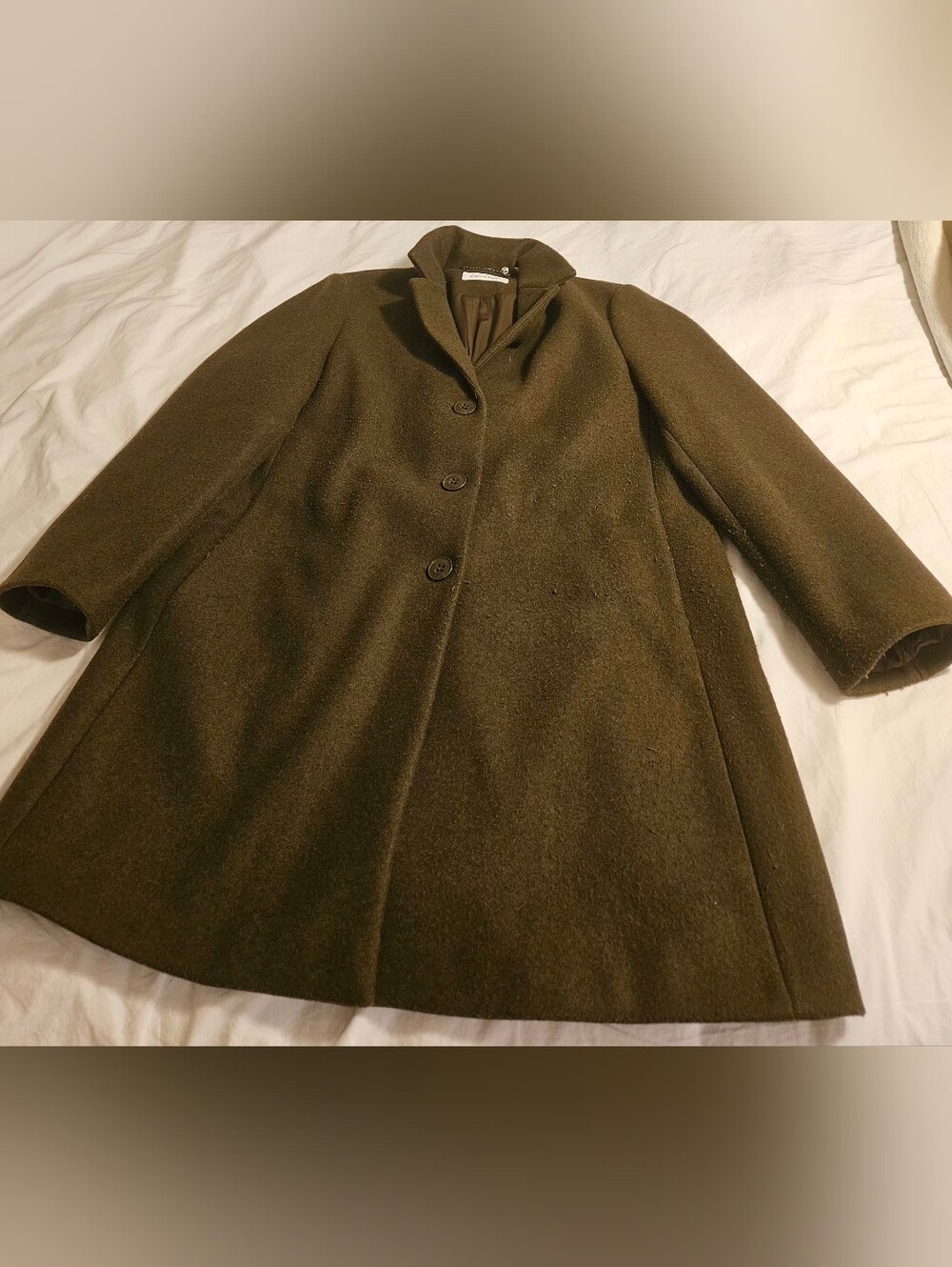 Calvin KleinWomens Olive Green Wool-Blend Single-Breasted Coat